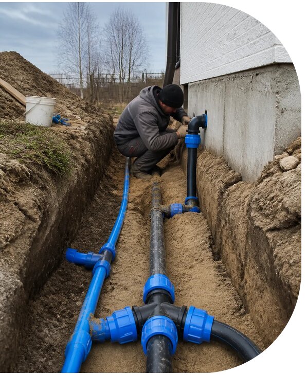 Монтаж наружного водопровода на участке под ключ в Мирном